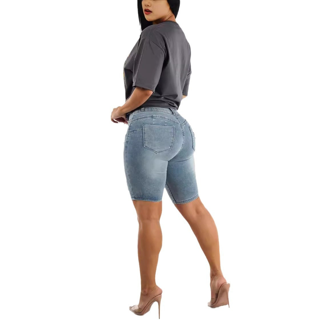 High Waist Ripped Denim Shorts Women's Hip Lifting Short-length Pants