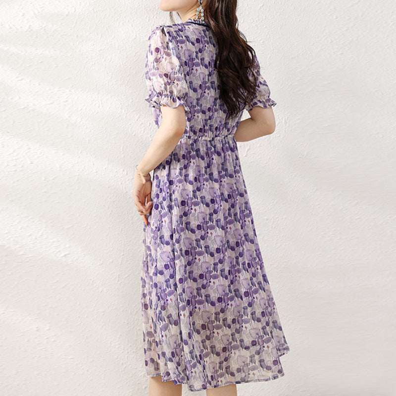 V-neck Tight Waist Commuting Elegant Dress