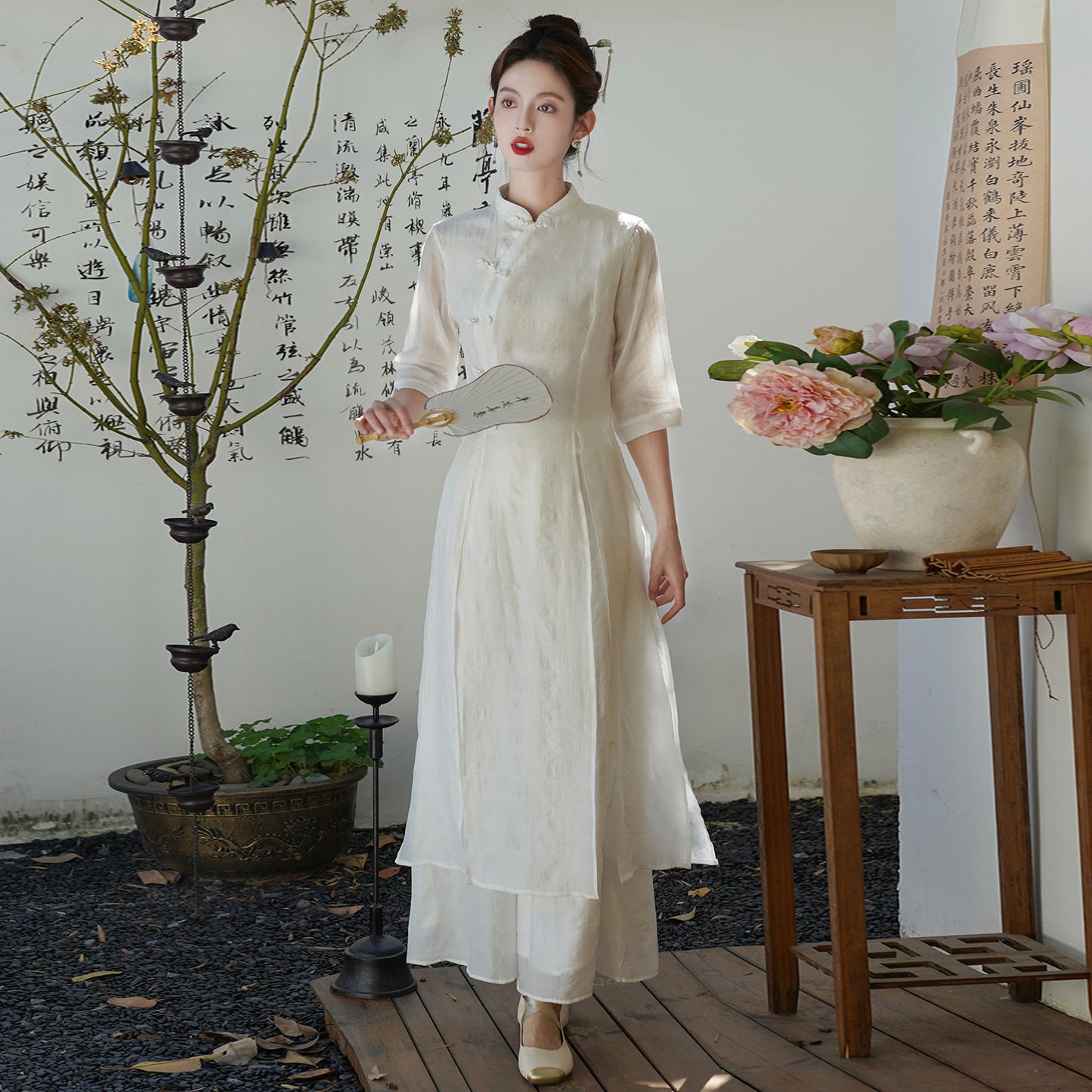 Zen Plate Buckle Women's Chinese Tea Clothing Dress