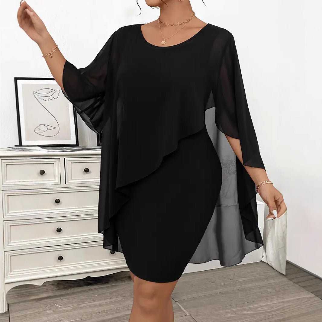 Chiffon Shawl Wrapped Hip Plus Size Dress