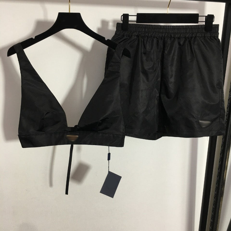 Letter Triangle Label Sling Lingerie Elastic Waist Casual Shorts