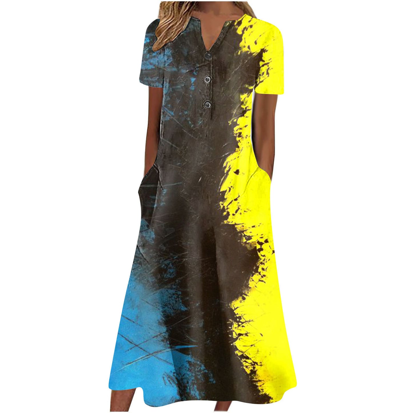 Women Summer Casual Short Sleeved Long Midi Plain Dresses With Pockets