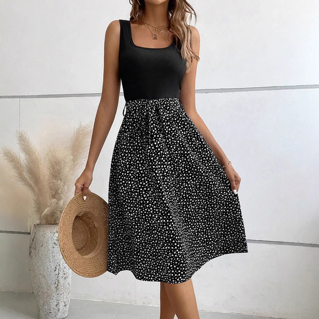 Elegant Contrast Color Sleeveless Dress