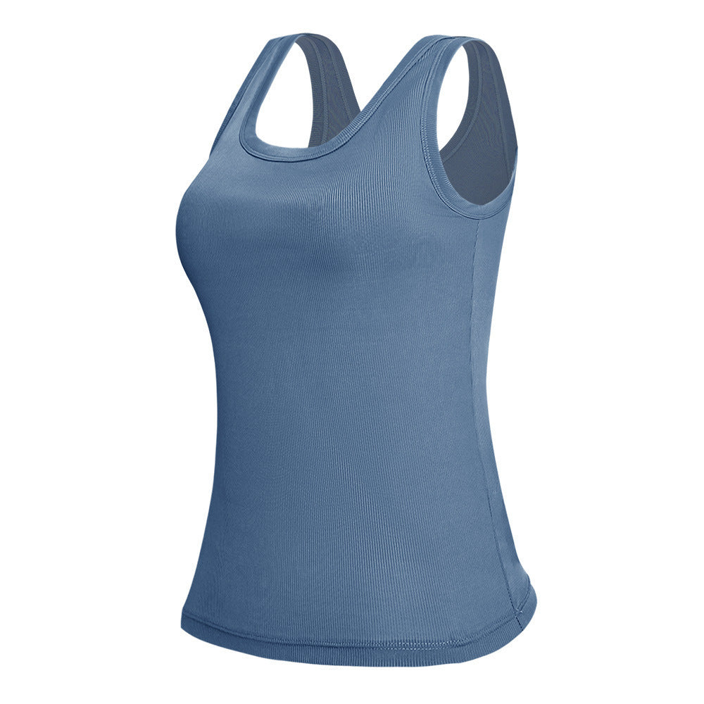 Solid Color Outerwear Thread U Collar Wide Shoulder Strap Vest Top