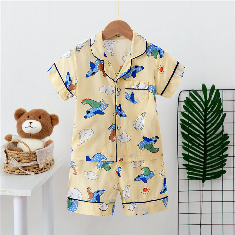 Boys And Girls Faux Silk Cardigan Pajamas Short Sleeve Set