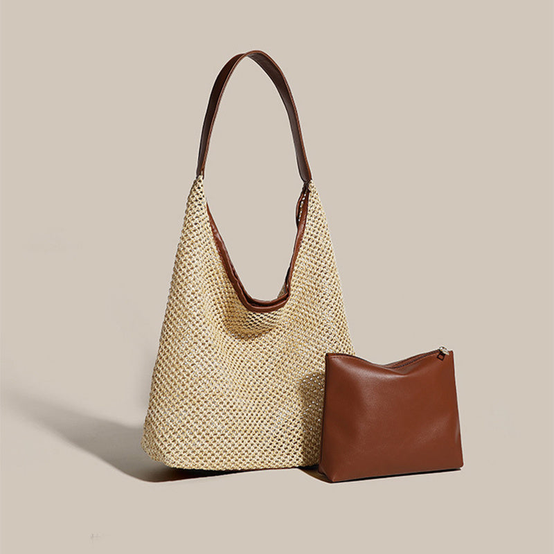Retro Straw Woven Tote Bag Shoulder Large Capacity Beach Bag