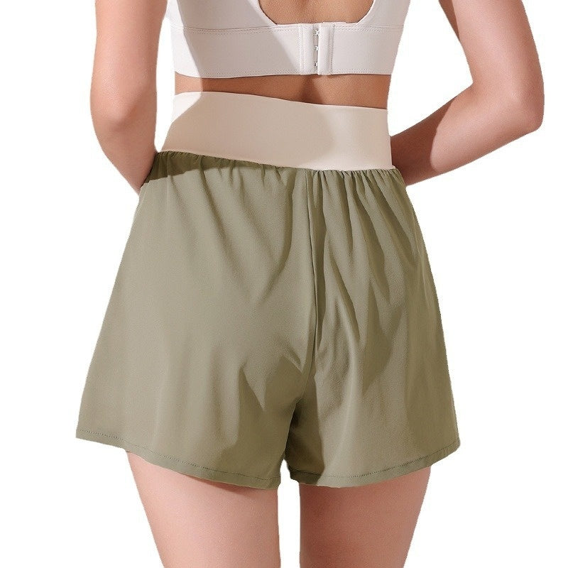 High Waist Anti-exposure Fake Two-piece Sports Shorts