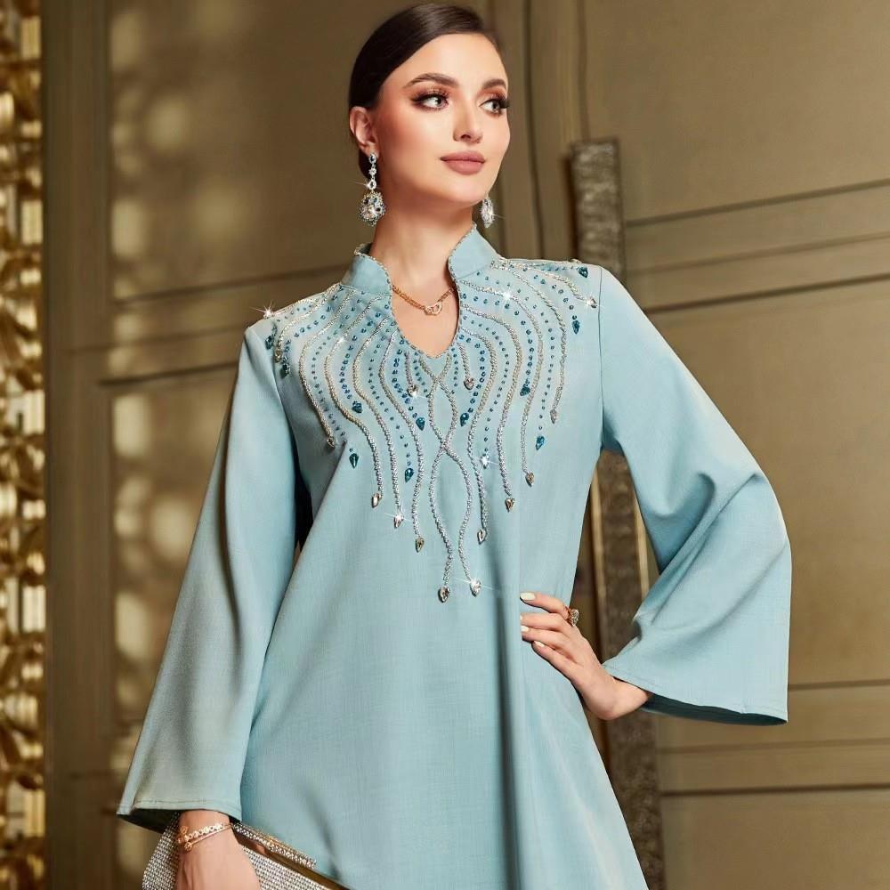 Ethnic Style Light Luxury Women's Stand Collar Handmade Beaded Loose Dress