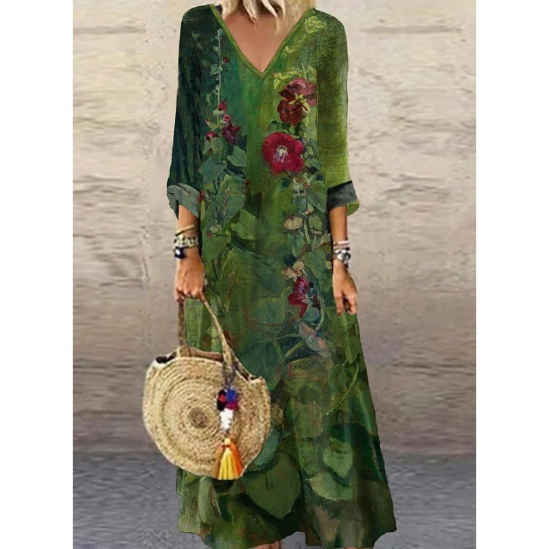 Women's Fashion Abstract Printing Long Dress