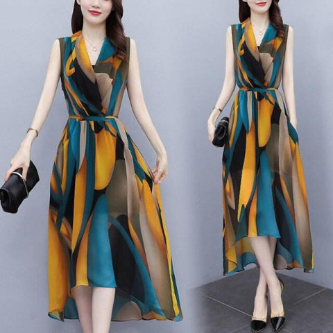 Plus Size Sleeveless Waist-tight Dress Women