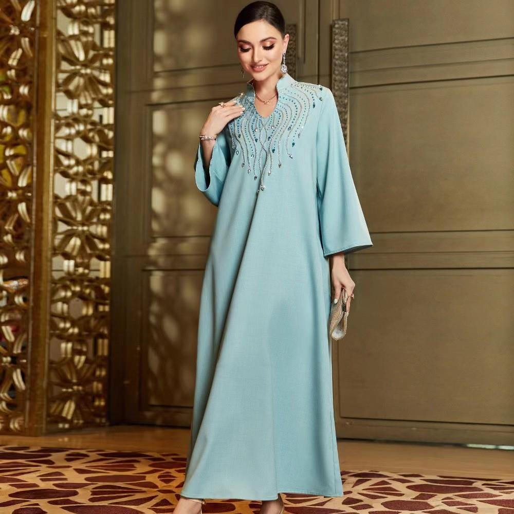 Ethnic Style Light Luxury Women's Stand Collar Handmade Beaded Loose Dress