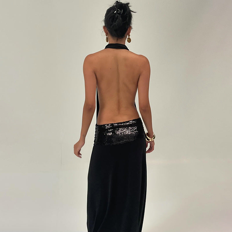 Elegant Sexy Hot Girl Sleeveless Halter Backless High Waist Dress