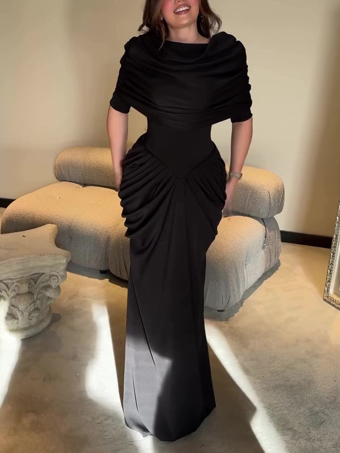 Black Pleated Top Dress Two-Piece Set