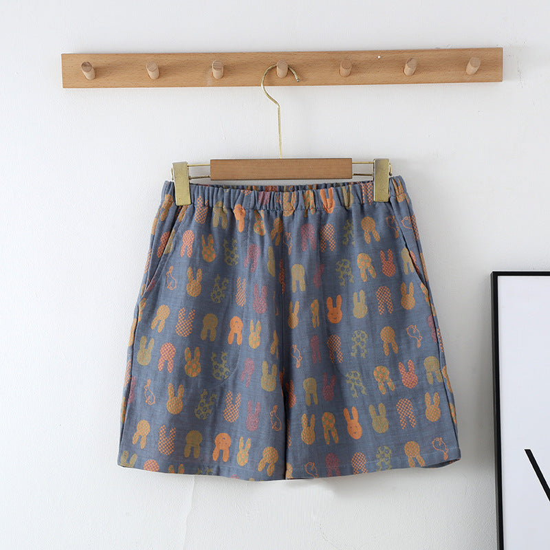 New Summer Retro Jacquard Shorts Thin Cotton Double Side Pocket Home Pants