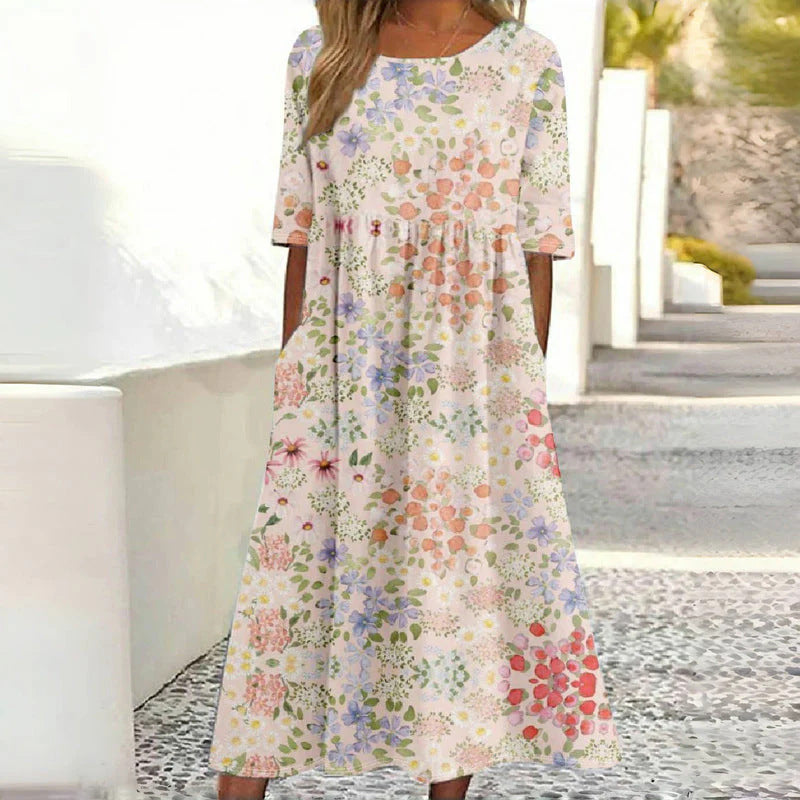 Elegant Dress Lace Printed Round Neck