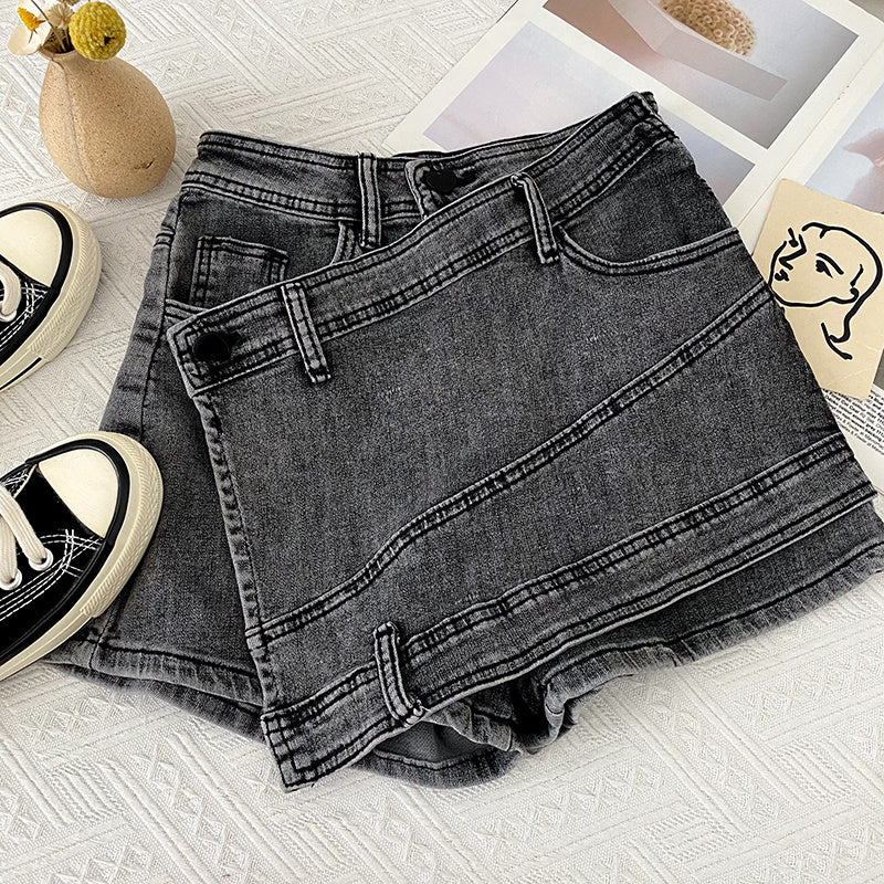 Irregular Denim Sheath Half-length Pants Casual Shorts