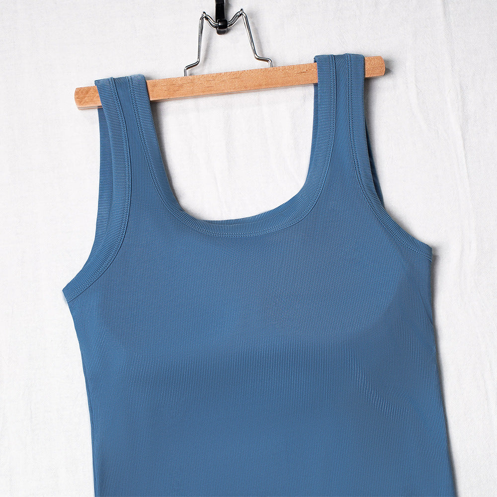 Solid Color Outerwear Thread U Collar Wide Shoulder Strap Vest Top