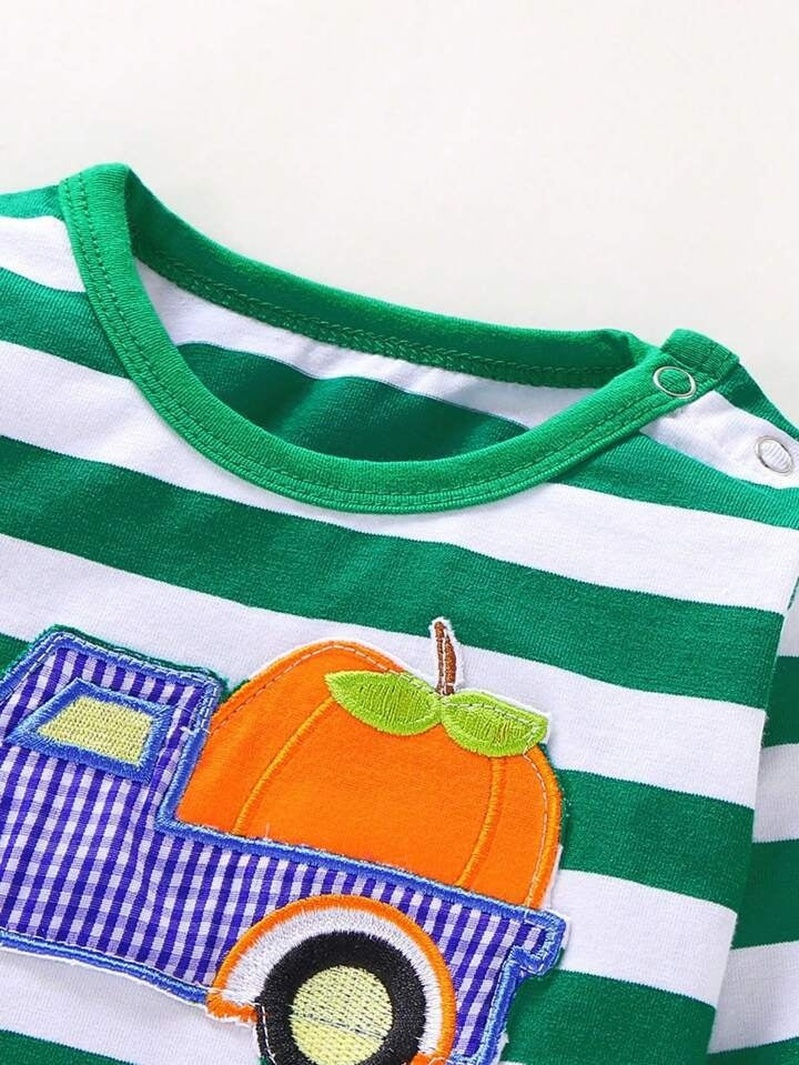 Striped Pumpkin Print Festival Pattern One-piece Romper