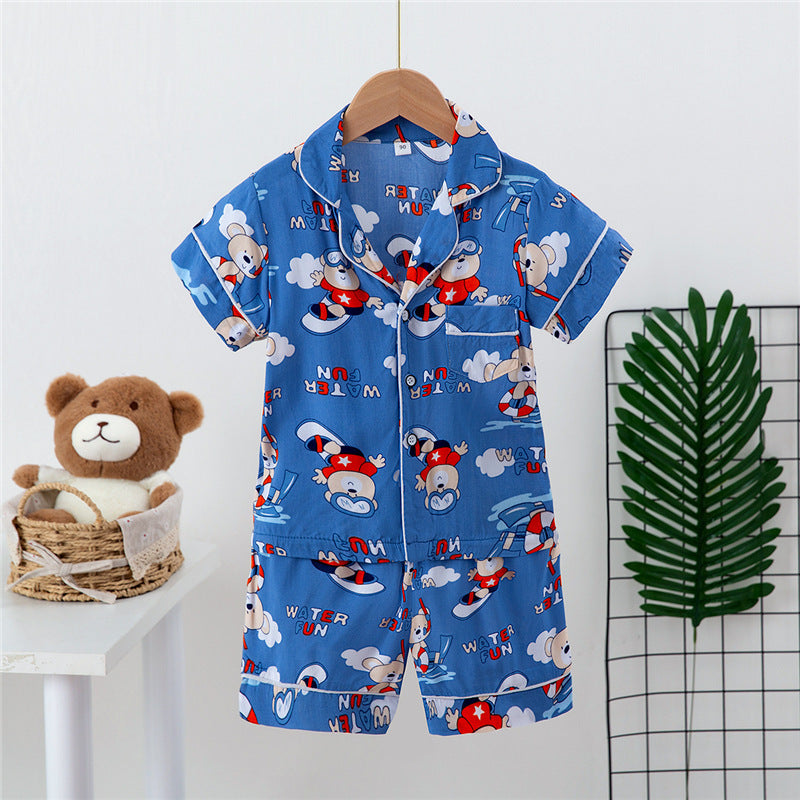 Boys And Girls Faux Silk Cardigan Pajamas Short Sleeve Set
