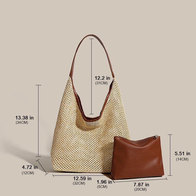 Retro Straw Woven Tote Bag Shoulder Large Capacity Beach Bag