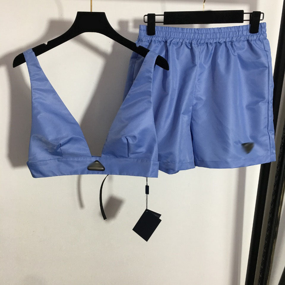 Letter Triangle Label Sling Lingerie Elastic Waist Casual Shorts