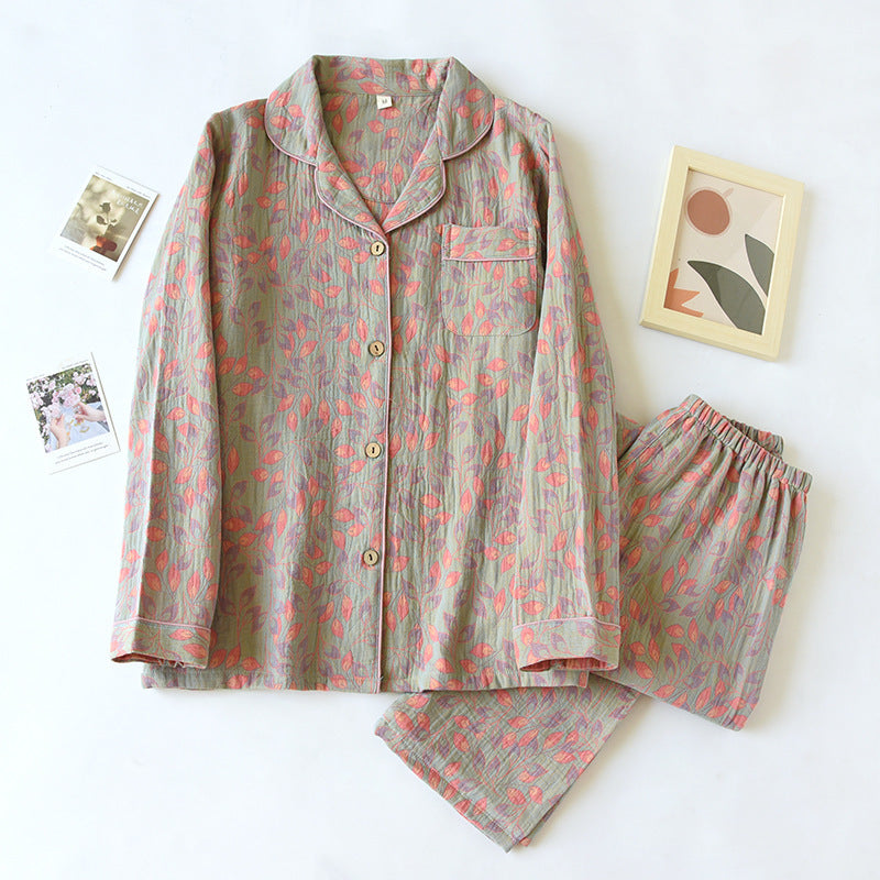 Yarn-dyed Double-layer Jacquard Feather Pajamas Suit Women
