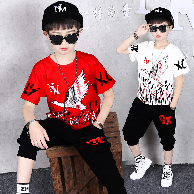 Fashion Print Children's Short Sleeve Pants Two Piece Set