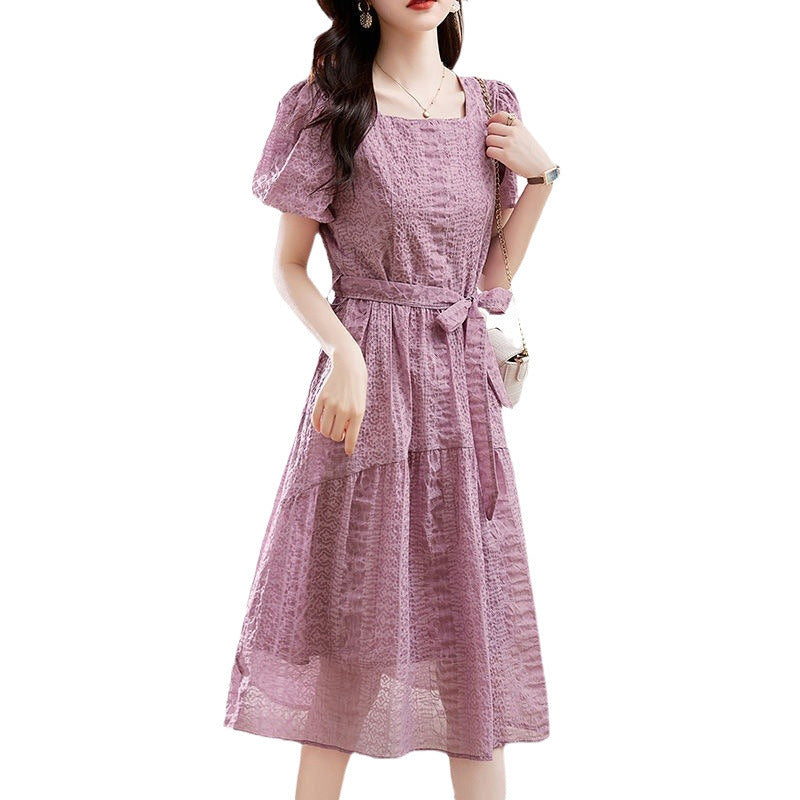 Women's French-style Square Collar Purple Skirt