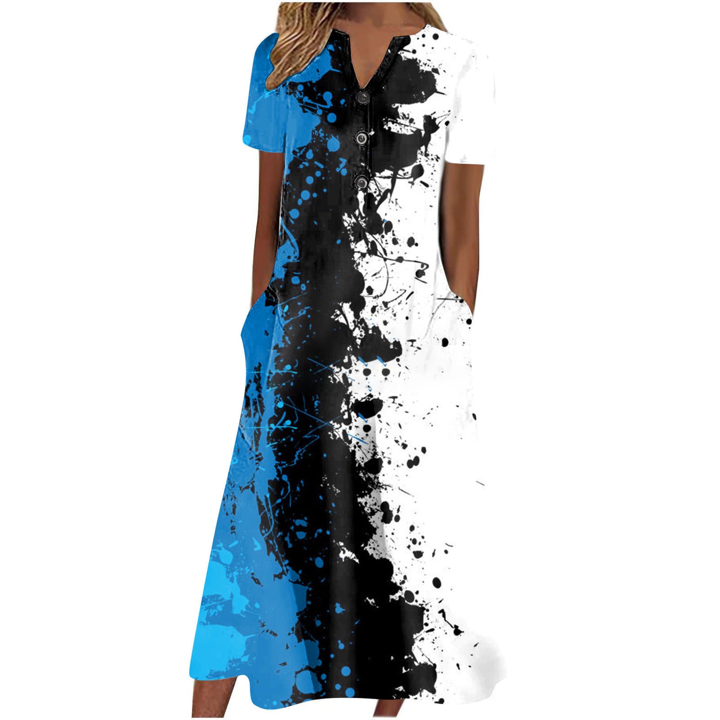 Women Summer Casual Short Sleeved Long Midi Plain Dresses With Pockets
