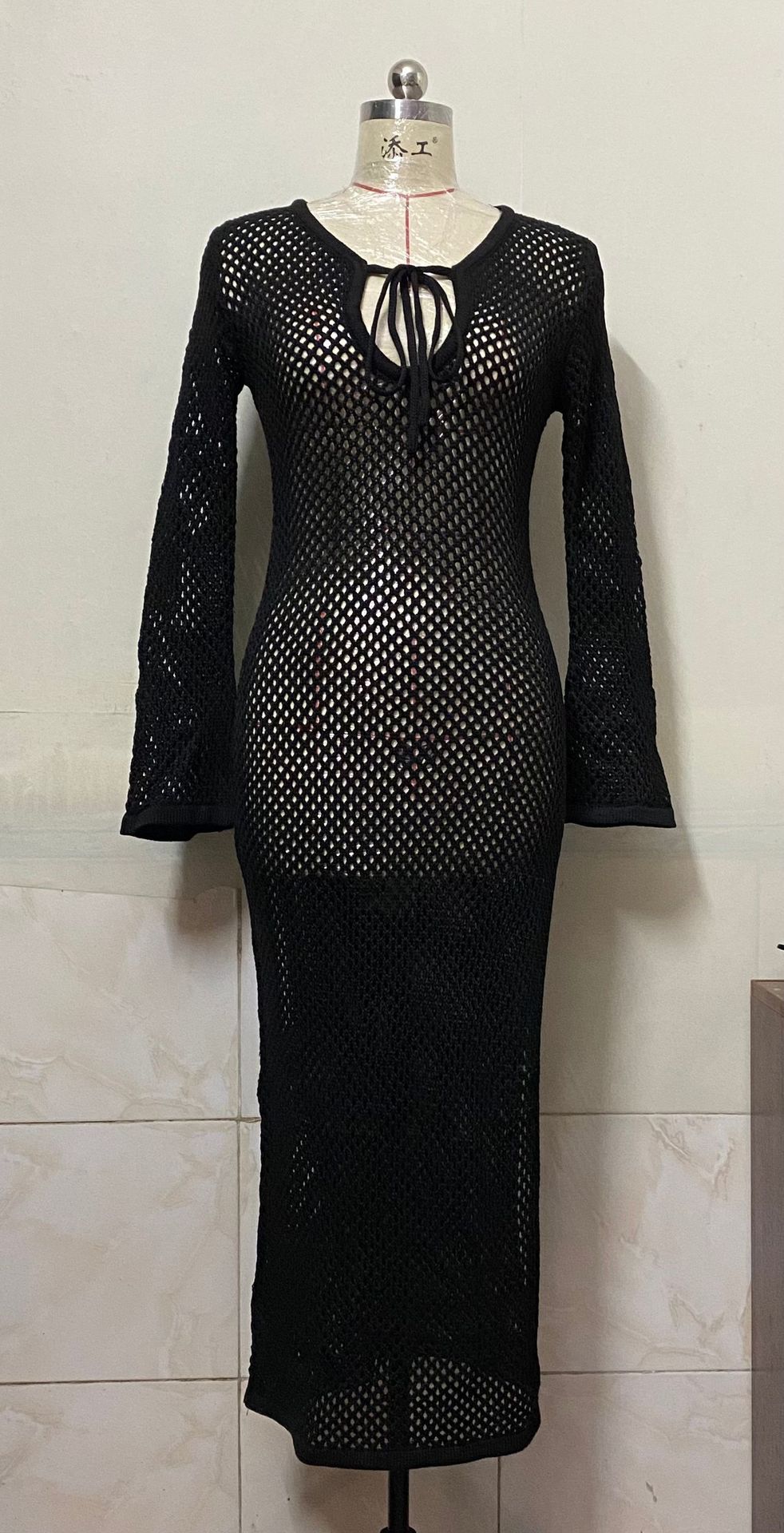 Beach Sun Protection Dress Knitted Hollow Out See-through Women