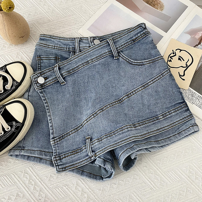 Irregular Denim Sheath Half-length Pants Casual Shorts
