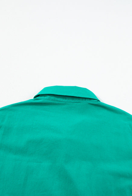 Bright Green Shirred Ruffle Sleeve Button Up Short Dress