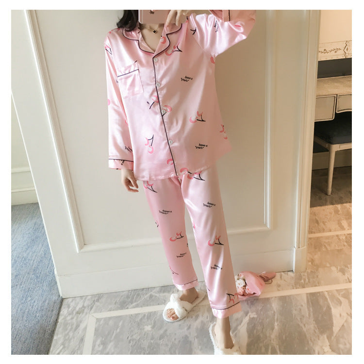 Spot Goods Cross-border E-commerce Plus Size Pajamas Summer Artificial Silk Printed Short Sleeve Plump Girls Outerwear Homewear Women
