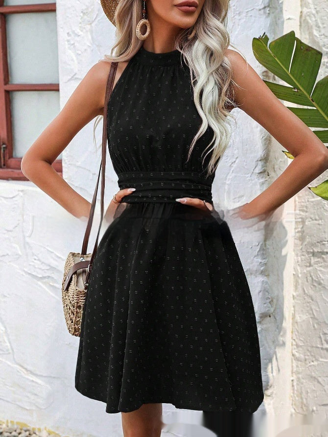 Belt Sleeveless Split Mid-length Dress
