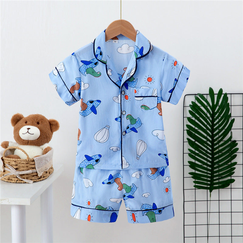 Boys And Girls Faux Silk Cardigan Pajamas Short Sleeve Set