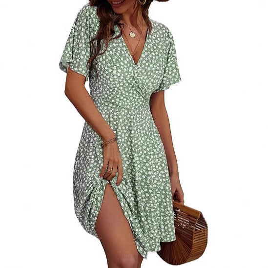 V-neck A Line Mid-length Dress Printing