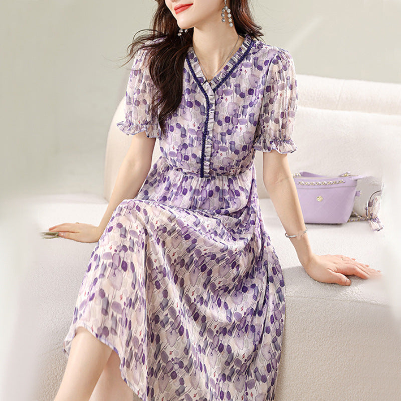 V-neck Tight Waist Commuting Elegant Dress