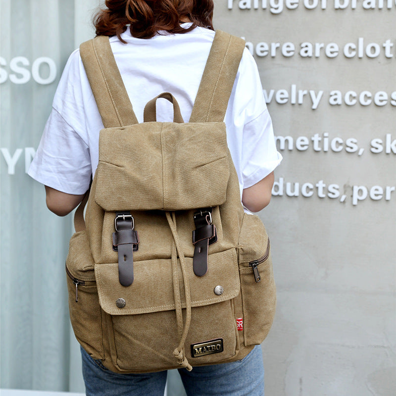 Men And Women Canvas Backpack Large-capacity Bucket
