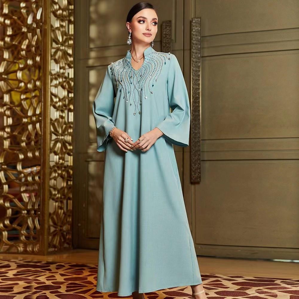 Ethnic Style Light Luxury Women's Stand Collar Handmade Beaded Loose Dress