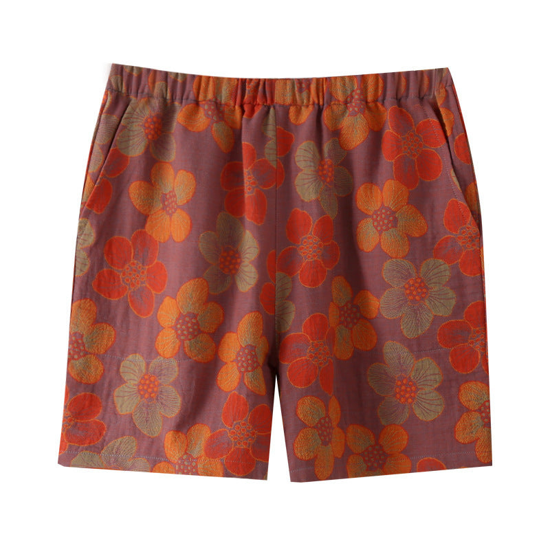 New Summer Retro Jacquard Shorts Thin Cotton Double Side Pocket Home Pants