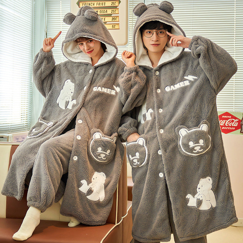 Lovers Coral Velvet Pajamas Women Sweet And Cute Thickening