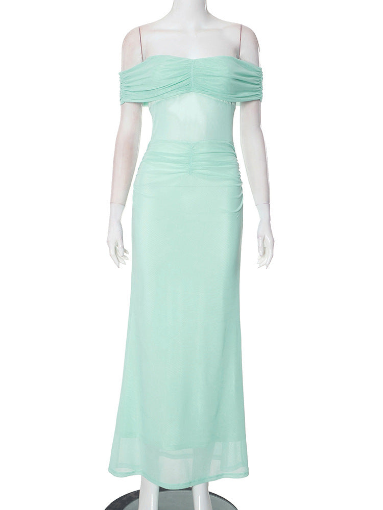 Women's Backless Off-shoulder Pleated Slim-fit Sheath Dress