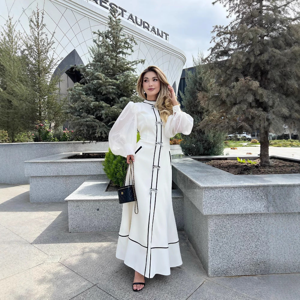 Bow Decoration Color Collision Design Dress
