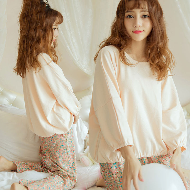 Autumn And Winter Milk Silk Korean Floral Long-sleeved Trousers Pajamas Suit For Women