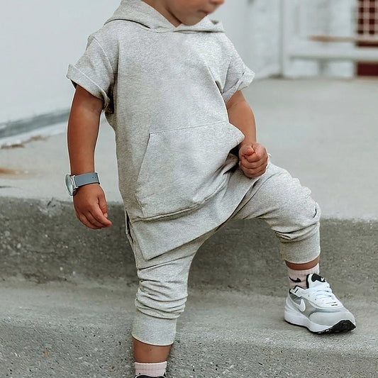 Boys And Girls Fashion Short-sleeved Hooded Tops Casual Pants Set