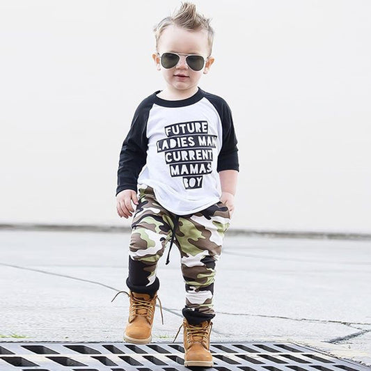 Children's printed camouflage two-piece suit