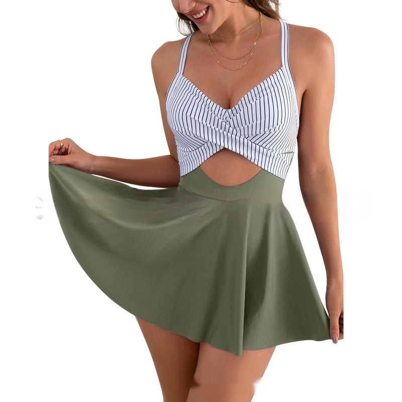 Color Matching Cross Plus Size One-piece Suspender Skirt