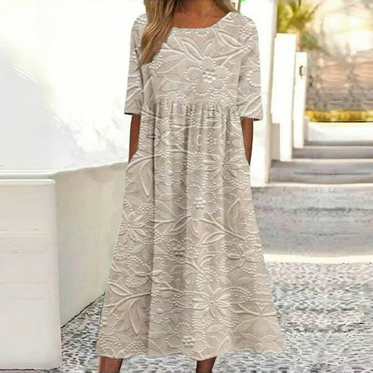 Elegant Dress Lace Printed Round Neck