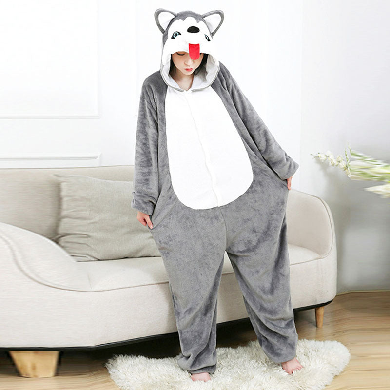 One-piece Pajamas Cute Tongue Husky Men And Women