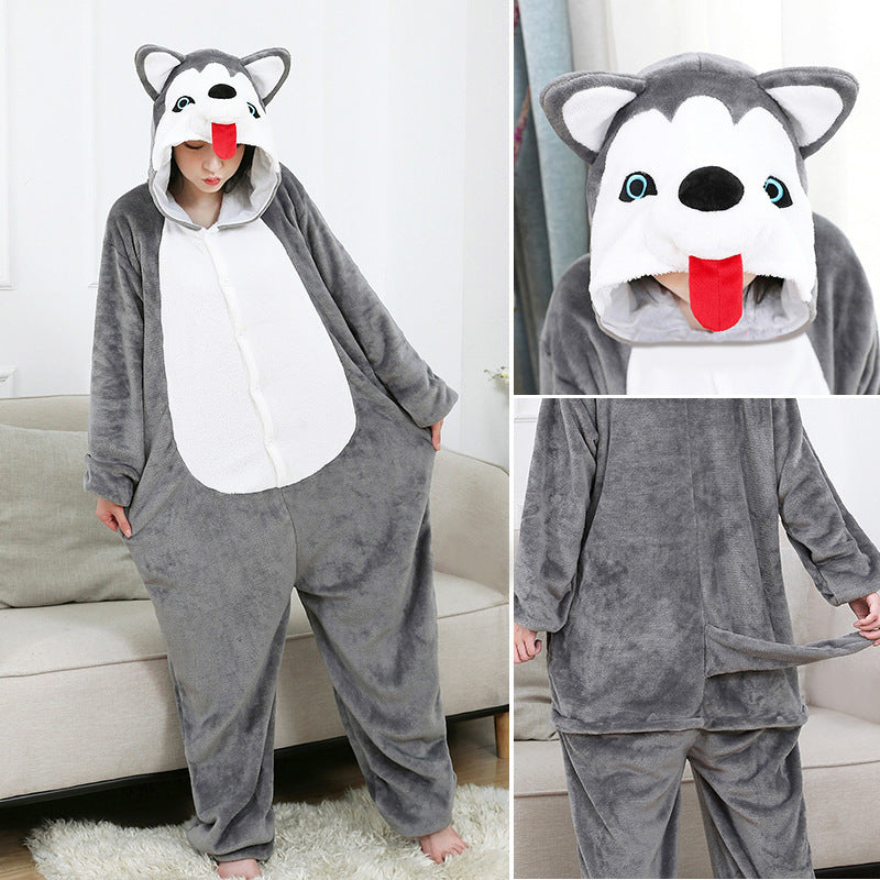 One-piece Pajamas Cute Tongue Husky Men And Women